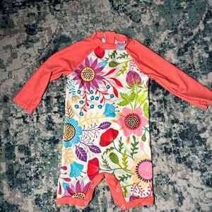 Floral Long Sleeve Girls Swimsuit